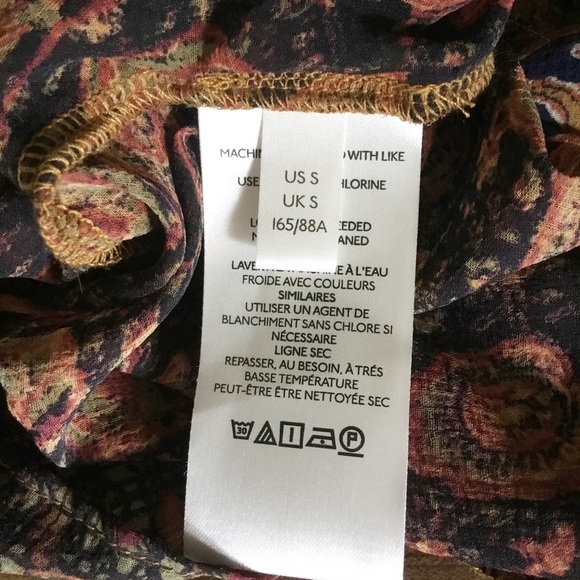 Free People Merrie Mixed Print Tunic Top Long Sleeve Smocked Boho Small - Picture 5 of 7